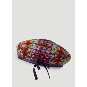 NWT GUCCI LAME BERET CAP Check Lame Sz L Multicolour Violet Tweed